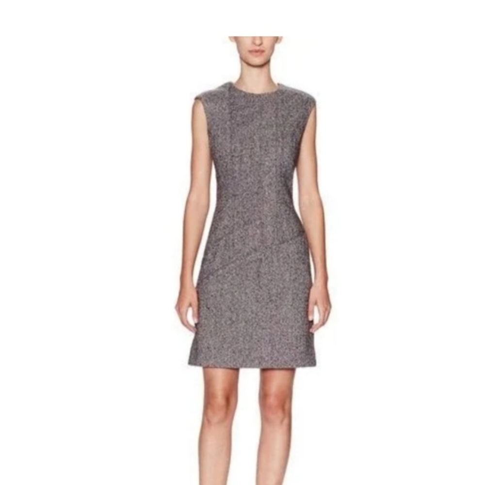 Moncollet Tweed Wool Blend Classic Timeless Sleeveless Grey Dress Size 10